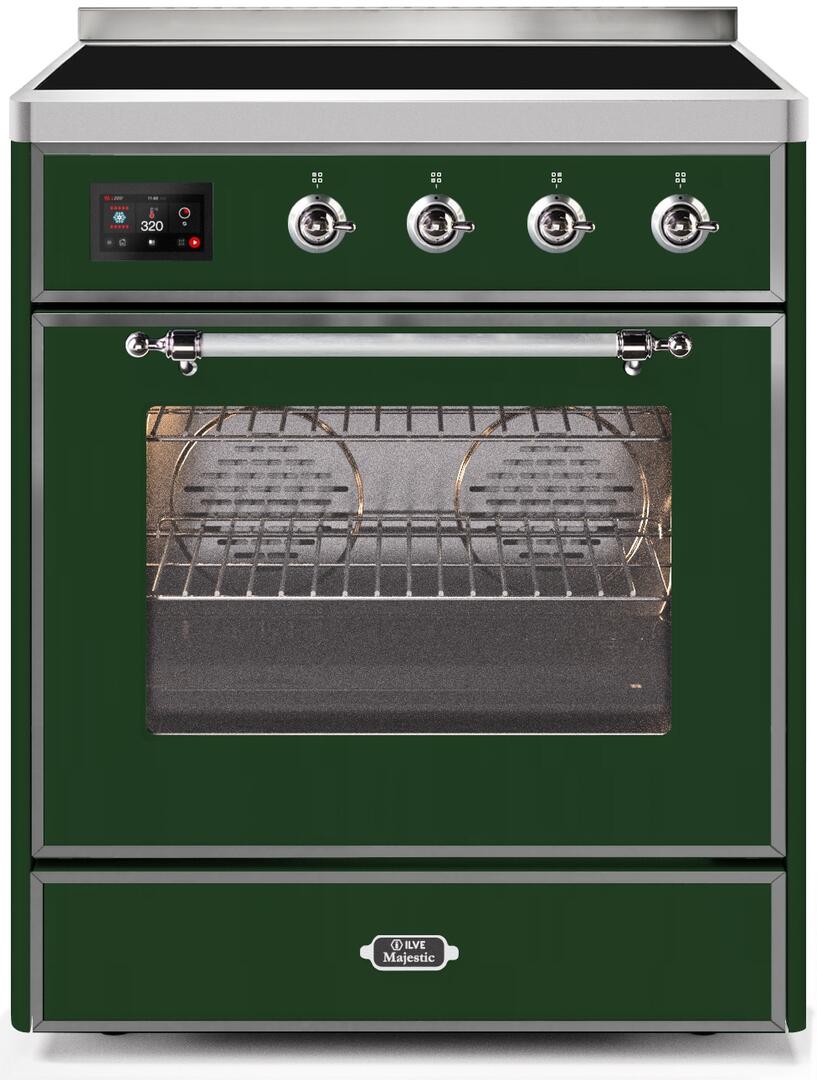 Ilve UMI30NE3EGC Majestic Ii 30 Inch Electric Freestanding Range In Emerald Green With Chrome Trim