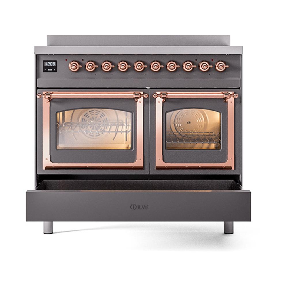 Ilve UNDI406NMPMGP Ilve Undi406Nmpmgp Nostalgie Ii Noblesse 40" Induction Range (Triple Glass Door, Graphite Matte, Copper)