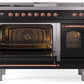 Ilve UP48FSNMPBKPLP Nostalgie Ii 48 Inch Dual Fuel Liquid Propane Freestanding Range In Glossy Black With Copper Trim