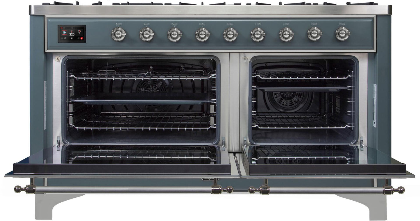 Ilve UM15FDNS3BGC Majestic Ii 60 Inch Dual Fuel Natural Gas Freestanding Range In Blue Grey With Chrome Trim