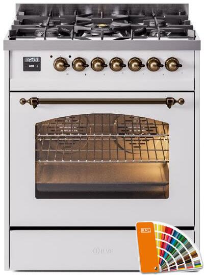 Ilve UP30NMPRAB Nostalgie Ii 30 Inch Dual Fuel Natural Gas Freestanding Range In Ral Custom Color With Bronze Trim