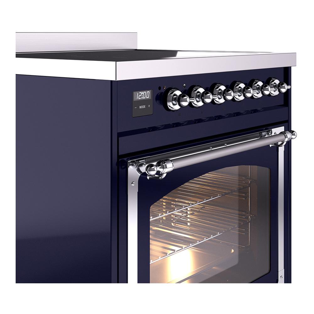 Ilve UNI304NMPMBC Ilve Uni304Nmpmbc Nostalgie Ii Noblesse 30" Induction Range (Triple Glass Door, Midnight Blue, Chrome)