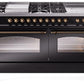 Ilve UP60FSNMPBKBLP Nostalgie Ii 60 Inch Dual Fuel Liquid Propane Freestanding Range In Glossy Black With Bronze Trim