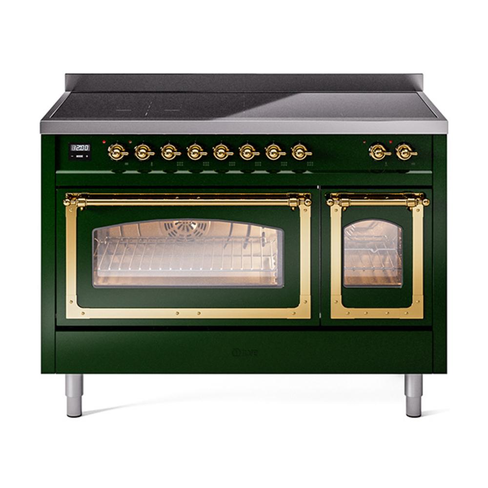 Ilve UNI486NMPEGG Ilve Uni486Nmpegg Nostalgie Ii Noblesse 48" Induction Range (Triple Glass Door, Emerald Green, Brass)