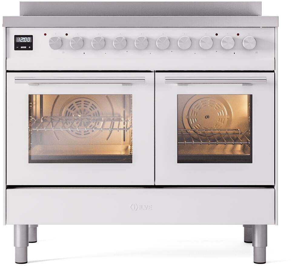 Ilve UPDI406WMPWH Professional Plus Ii 40 Inch Electric Freestanding Range In White With Trim