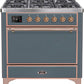 Ilve UM09FDQNS3BGP 36 Inch Dual Fuel Natural Gas Freestanding Range In Blue Grey With Copper Trim