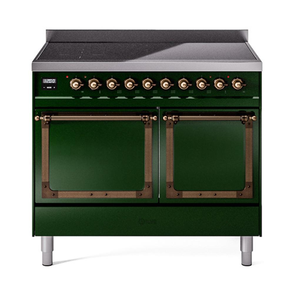 Ilve UNDI406QNMPEGB Ilve Undi406Qnmpegb Nostalgie Ii Noblesse 40" Induction Range (Solid Door, Emerald Green, Burnished)