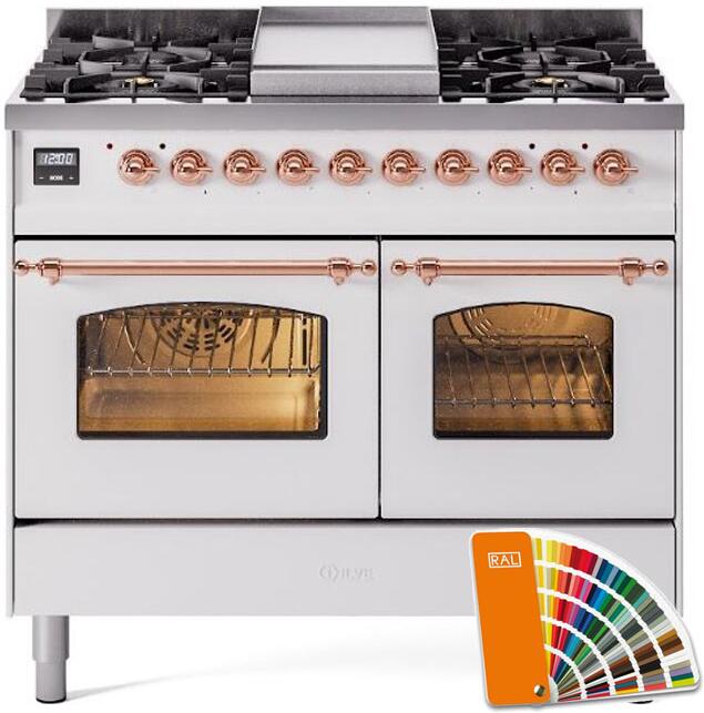 Ilve UPD40FNMPRAP Nostalgie Ii 40 Inch Dual Fuel Natural Gas Freestanding Range In Ral Custom Color With Copper Trim