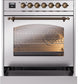 Ilve UP30NMPSSBLP Nostalgie Ii 30 Inch Dual Fuel Liquid Propane Freestanding Range In Stainless Steel With Bronze Trim