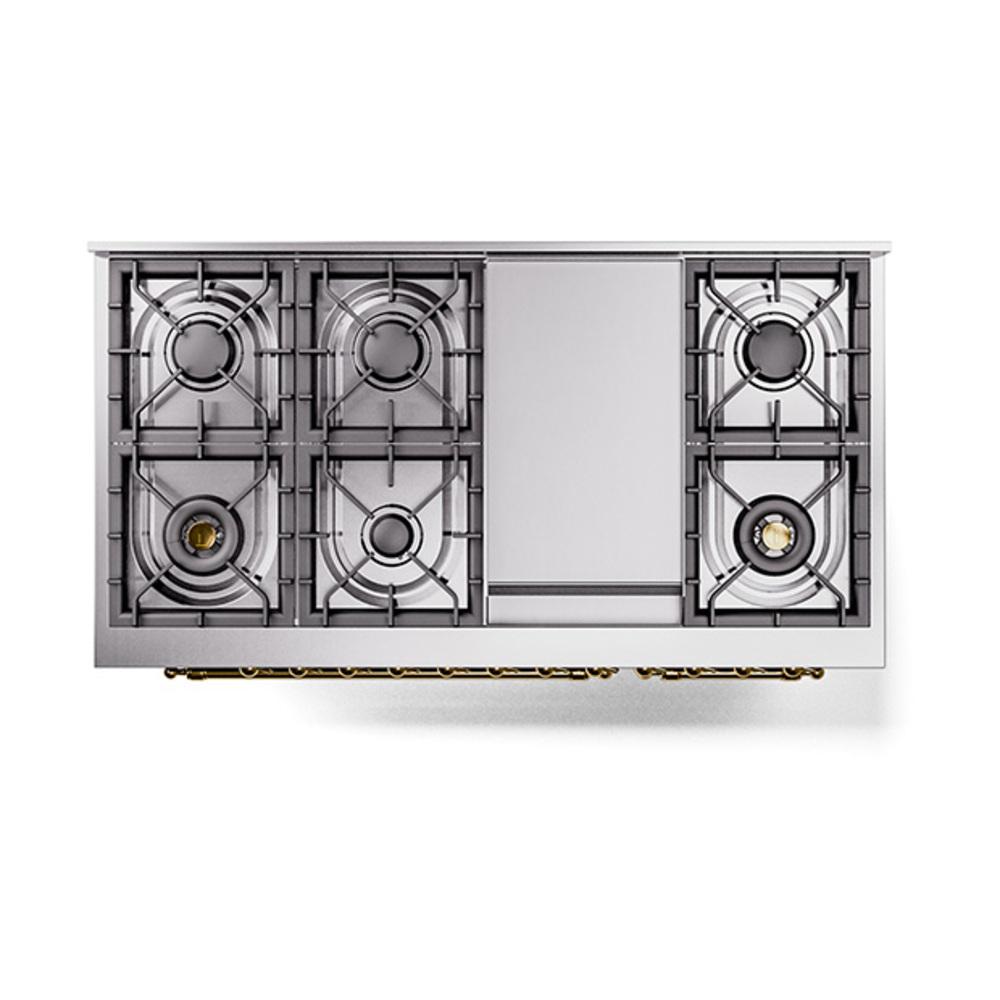 Ilve UN48FNMPMGG Ilve Un48Fnmpmgg Nostalgie Ii Noblesse 48" Dual Fuel Range (8 Sealed Burners + Griddle, Natural Gas, Triple Glass Door, Graphite Matte, Brass)