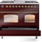 Ilve UPD40FNMPBUG Nostalgie Ii 40 Inch Dual Fuel Natural Gas Freestanding Range In Burgundy With Brass Trim