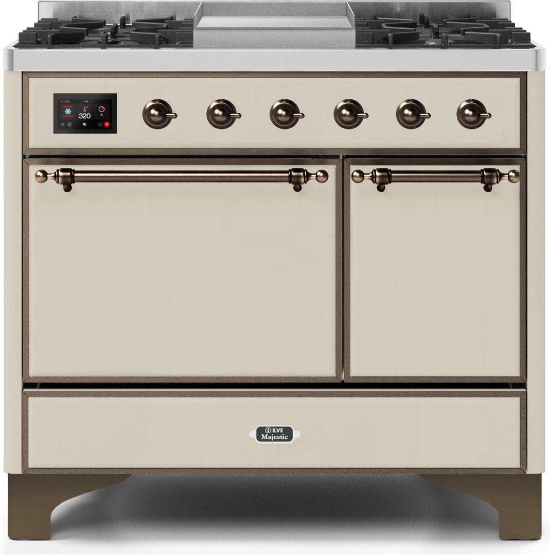 Ilve UMD10FDQNS3AWBLP Majestic Ii 40 Inch Dual Fuel Liquid Propane Freestanding Range In Antique White With Bronze Trim