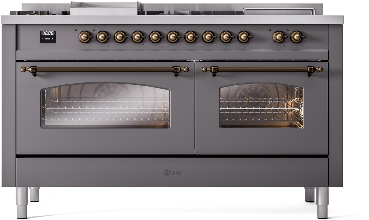 Ilve UP60FSNMPMGB Nostalgie Ii 60 Inch Dual Fuel Natural Gas Freestanding Range In Matte Graphite With Bronze Trim