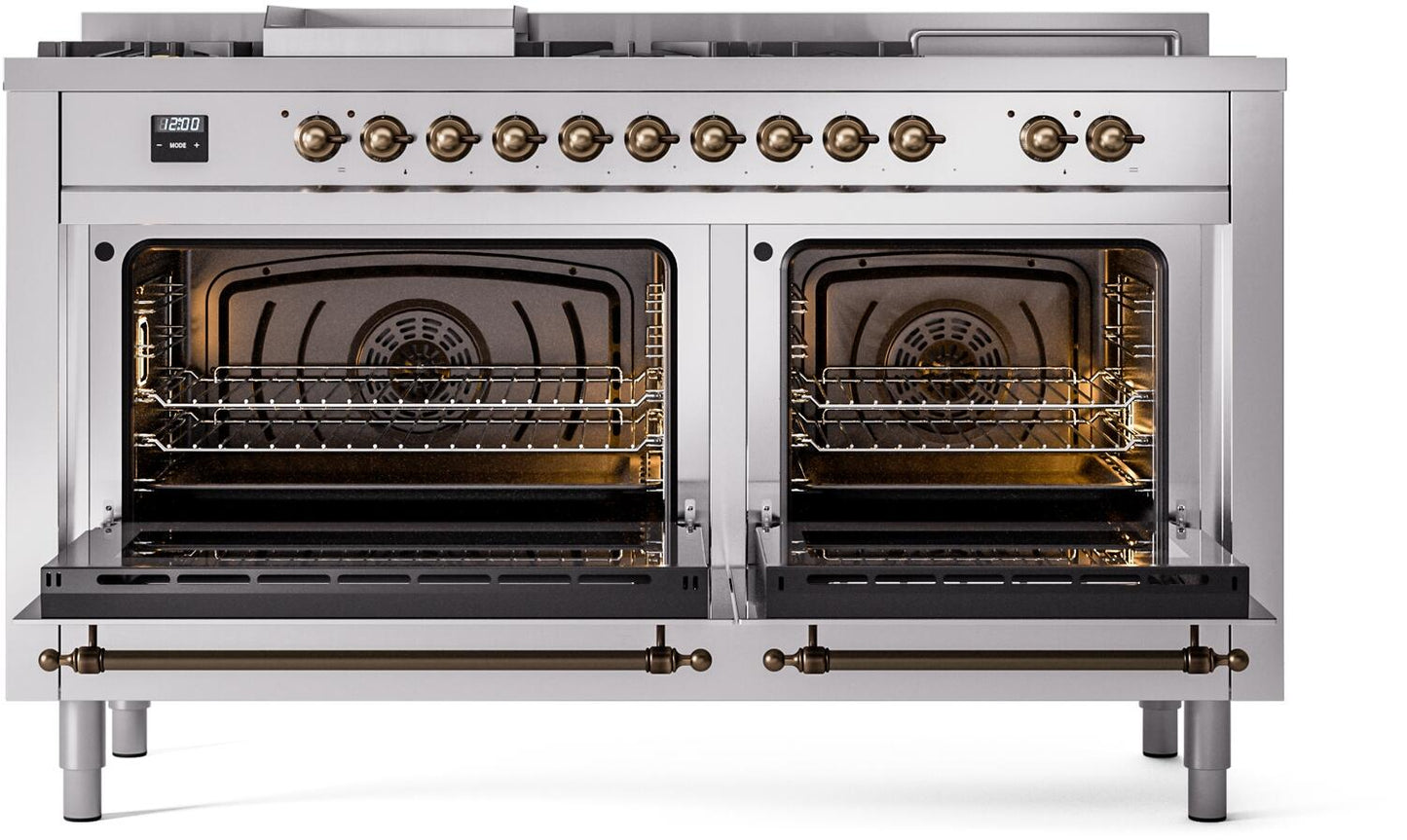 Ilve UP60FSNMPSSB Nostalgie Ii 60 Inch Dual Fuel Natural Gas Freestanding Range In Stainless Steel With Bronze Trim