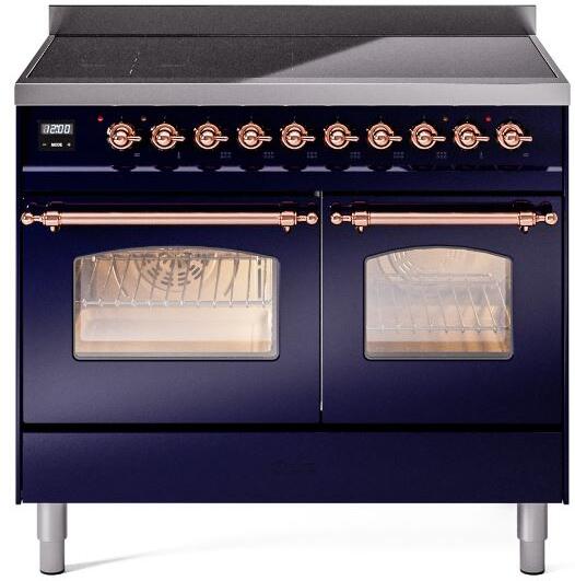 Ilve UPDI406NMPMBP Nostalgie Ii 40 Inch Electric Freestanding Range In Blue With Copper Trim