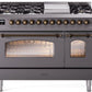 Ilve UP48FNMPMGB Nostalgie Ii 48 Inch Dual Fuel Natural Gas Freestanding Range In Matte Graphite With Bronze Trim