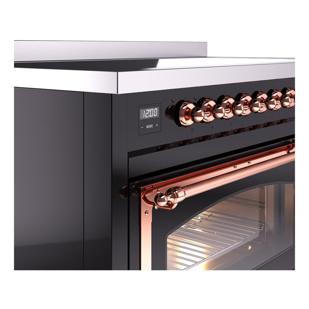 Ilve UNI486NMPBKP Ilve Uni486Nmpbkp Nostalgie Ii Noblesse 48" Induction Range (Triple Glass Door, Glossy Black, Copper)