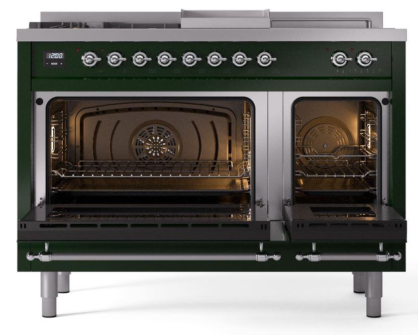 Ilve UP48FSNMPEGCLP Nostalgie Ii 48 Inch Dual Fuel Liquid Propane Freestanding Range In Emerald Green With Chrome Trim