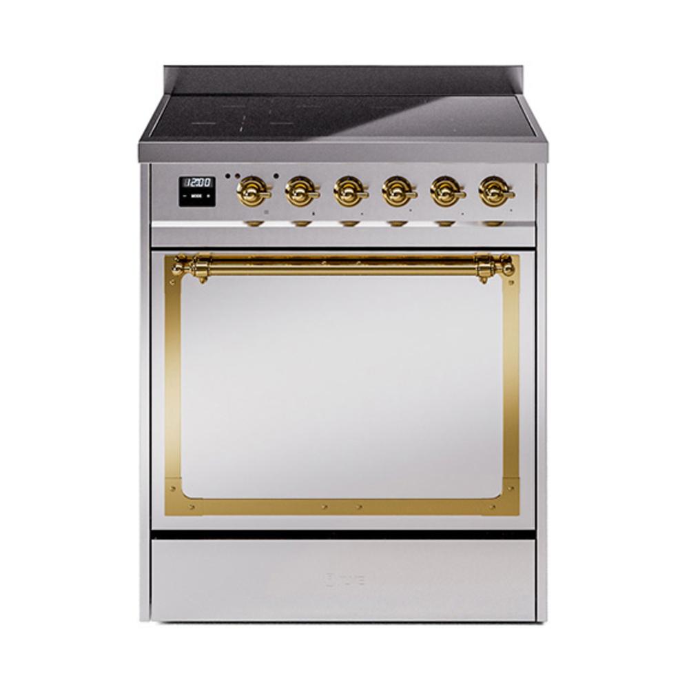 Ilve UNI304QNMPSSG Ilve Uni304Qnmpssg Nostalgie Ii Noblesse 30" Induction Range (Solid Door, Stainless Steel, Brass)