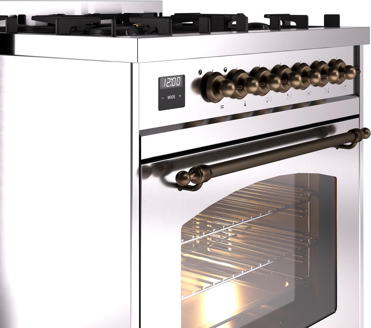 Ilve UP30NMPSSBLP Nostalgie Ii 30 Inch Dual Fuel Liquid Propane Freestanding Range In Stainless Steel With Bronze Trim