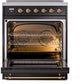 Ilve UPI304NMPBKG Nostalgie Ii 30 Inch Electric Freestanding Range In Glossy Black With Brass Trim