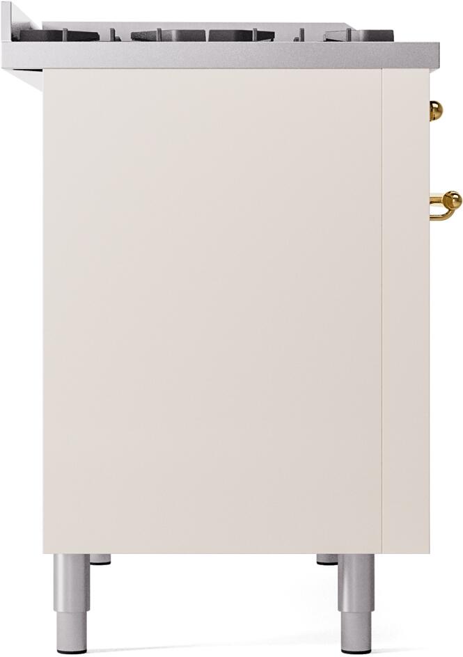 Ilve UP48FNMPAWGLP Nostalgie Ii 48 Inch Dual Fuel Liquid Propane Freestanding Range In Antique White With Brass Trim