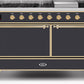 Ilve UM15FDQNS3MGGLP Majestic Ii 60 Inch Dual Fuel Liquid Propane Freestanding Range In Matte Graphite With Brass Trim