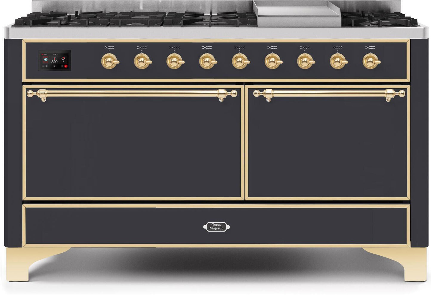 Ilve UM15FDQNS3MGGLP Majestic Ii 60 Inch Dual Fuel Liquid Propane Freestanding Range In Matte Graphite With Brass Trim