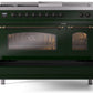 Ilve UP48FSNMPEGB Nostalgie Ii 48 Inch Dual Fuel Natural Gas Freestanding Range In Emerald Green With Bronze Trim