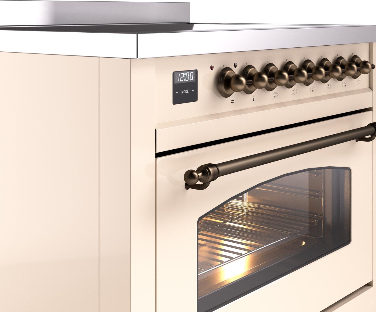 Ilve UPI366NMPAWB Nostalgie Ii 36 Inch Electric Freestanding Range In Antique White With Bronze Trim