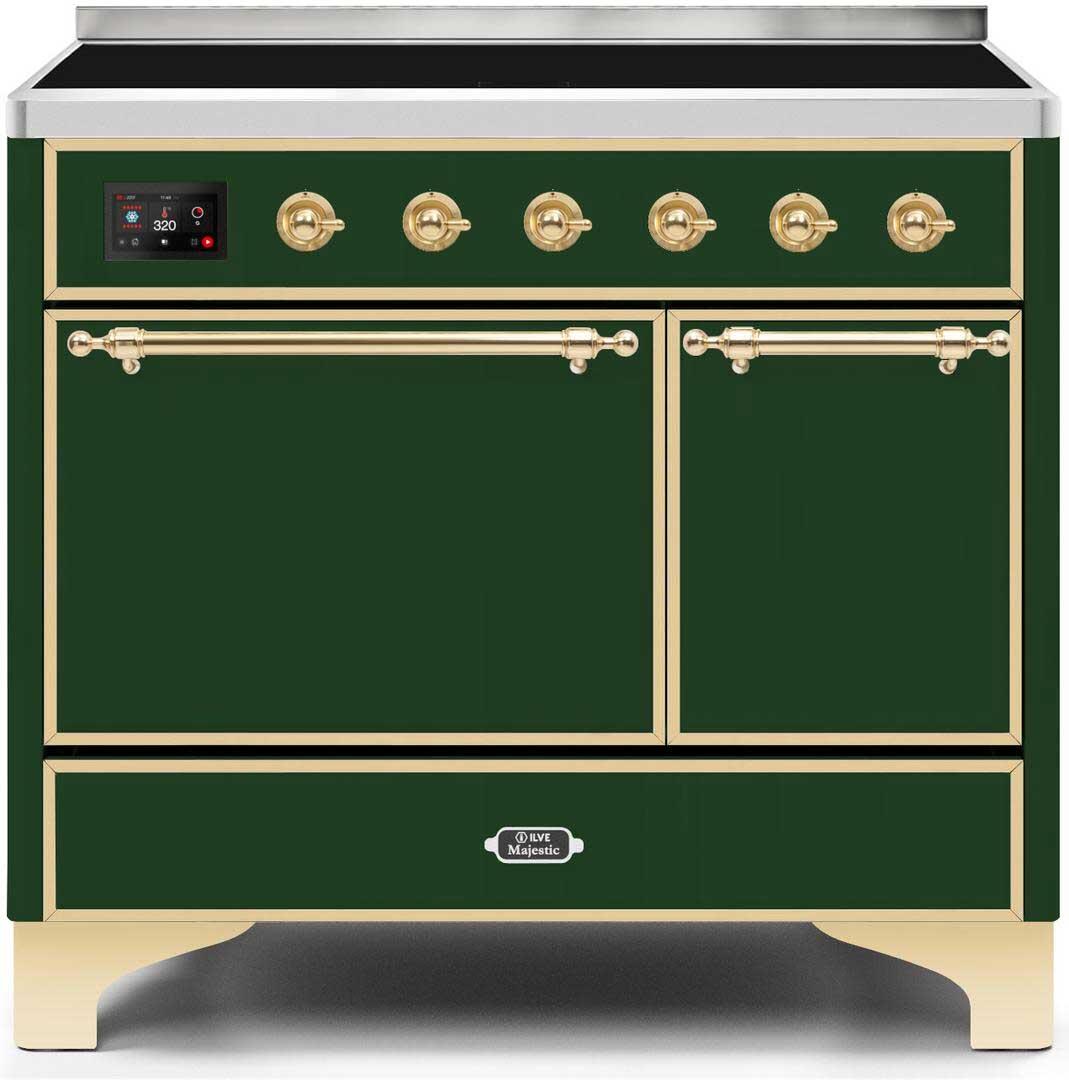 Ilve UMDI10QNS3EGG Majestic Ii 40 Inch Electric Freestanding Range In Emerald Green With Brass Trim