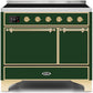 Ilve UMDI10QNS3EGG Majestic Ii 40 Inch Electric Freestanding Range In Emerald Green With Brass Trim