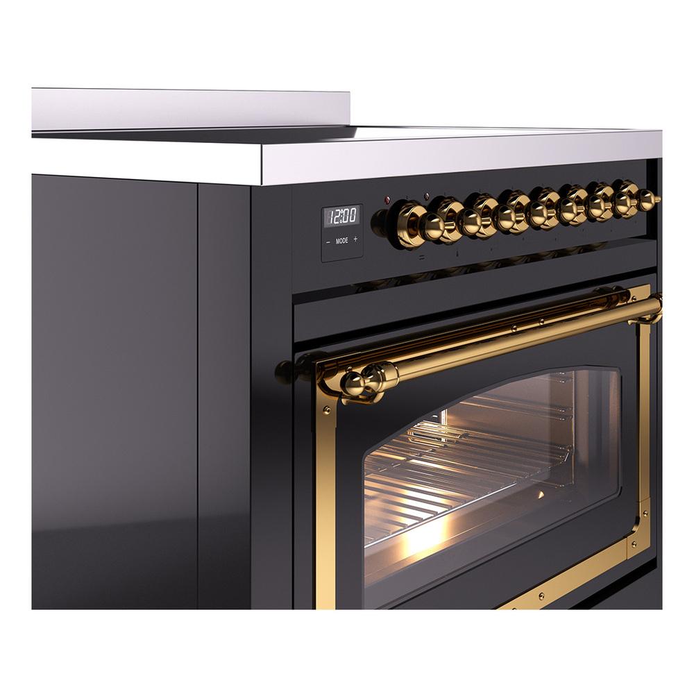 Ilve UNI366NMPBKG Ilve Uni366Nmpbkg Nostalgie Ii Noblesse 36" Induction Range (Triple Glass Door, Glossy Black, Brass)