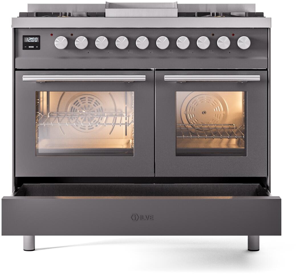 Ilve UPD40FWMPMG Professional Plus Ii 40 Inch Dual Fuel Natural Gas Freestanding Range In Matte Graphite With Trim