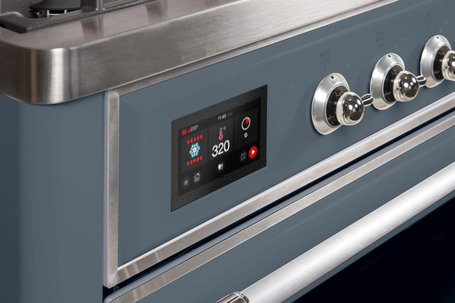 Ilve UMD10FDNS3BGC Majestic Ii 40 Inch Dual Fuel Natural Gas Freestanding Range In Blue Grey With Chrome Trim