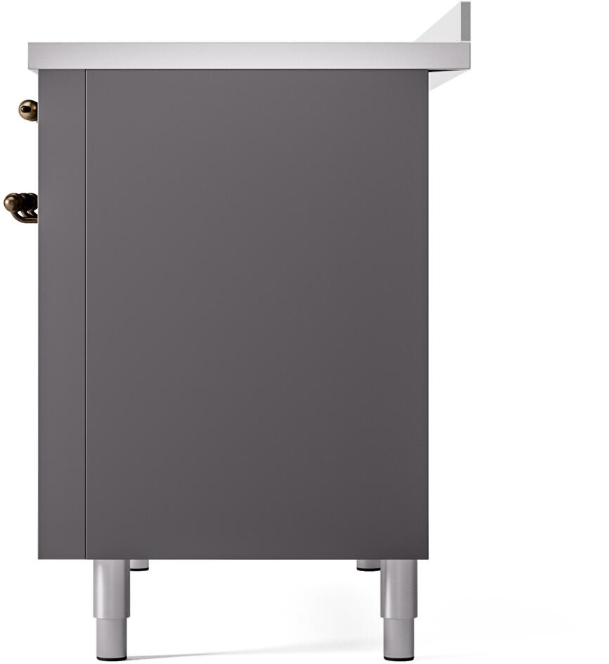 Ilve UPI486NMPMGB Nostalgie Ii 48 Inch Electric Freestanding Range In Matte Graphite With Bronze Trim