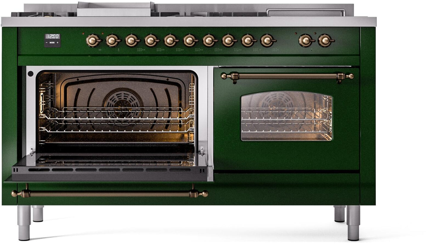 Ilve UP60FSNMPEGB Nostalgie Ii 60 Inch Dual Fuel Natural Gas Freestanding Range In Emerald Green With Bronze Trim