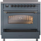 Ilve UPI366NMPBGB Nostalgie Ii 36 Inch Electric Freestanding Range In Blue Grey With Bronze Trim