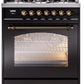 Ilve UP30NMPBKB Nostalgie Ii 30 Inch Dual Fuel Natural Gas Freestanding Range In Glossy Black With Bronze Trim