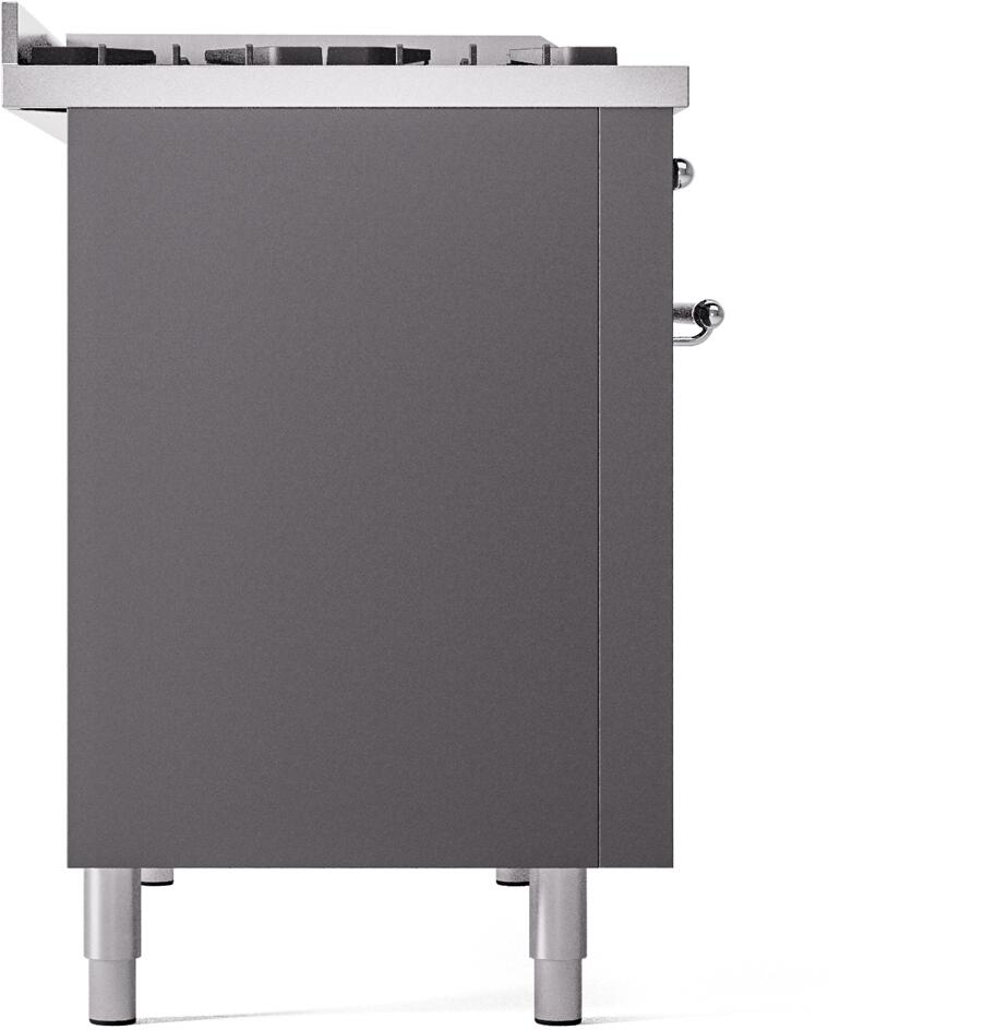 Ilve UP48FNMPMGC Nostalgie Ii 48 Inch Dual Fuel Natural Gas Freestanding Range In Matte Graphite With Chrome Trim