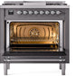 Ilve UP36FNMPMGC Nostalgie Ii 36 Inch Dual Fuel Natural Gas Freestanding Range In Matte Graphite With Chrome Trim