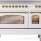 Ilve UPI486NMPWHG Nostalgie Ii 48 Inch Electric Freestanding Range In White With Brass Trim