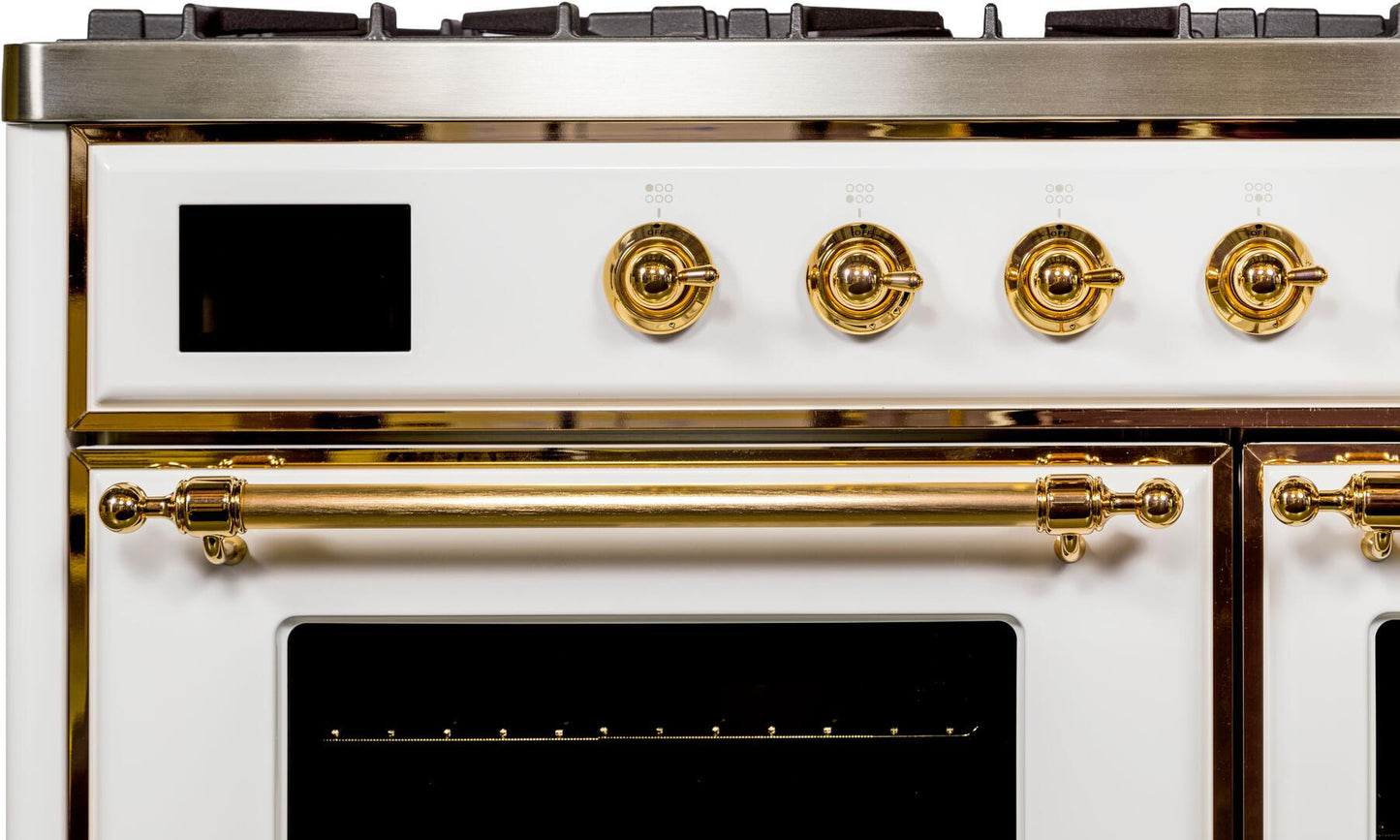 Ilve UMD10FDNS3WHGLP Majestic Ii 40 Inch Dual Fuel Liquid Propane Freestanding Range In White With Brass Trim