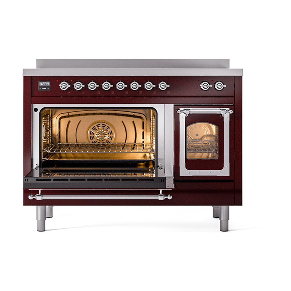 Ilve UNI486NMPBUC Ilve Uni486Nmpbuc Nostalgie Ii Noblesse 48" Induction Range (Triple Glass Door, Burgundy, Chrome)