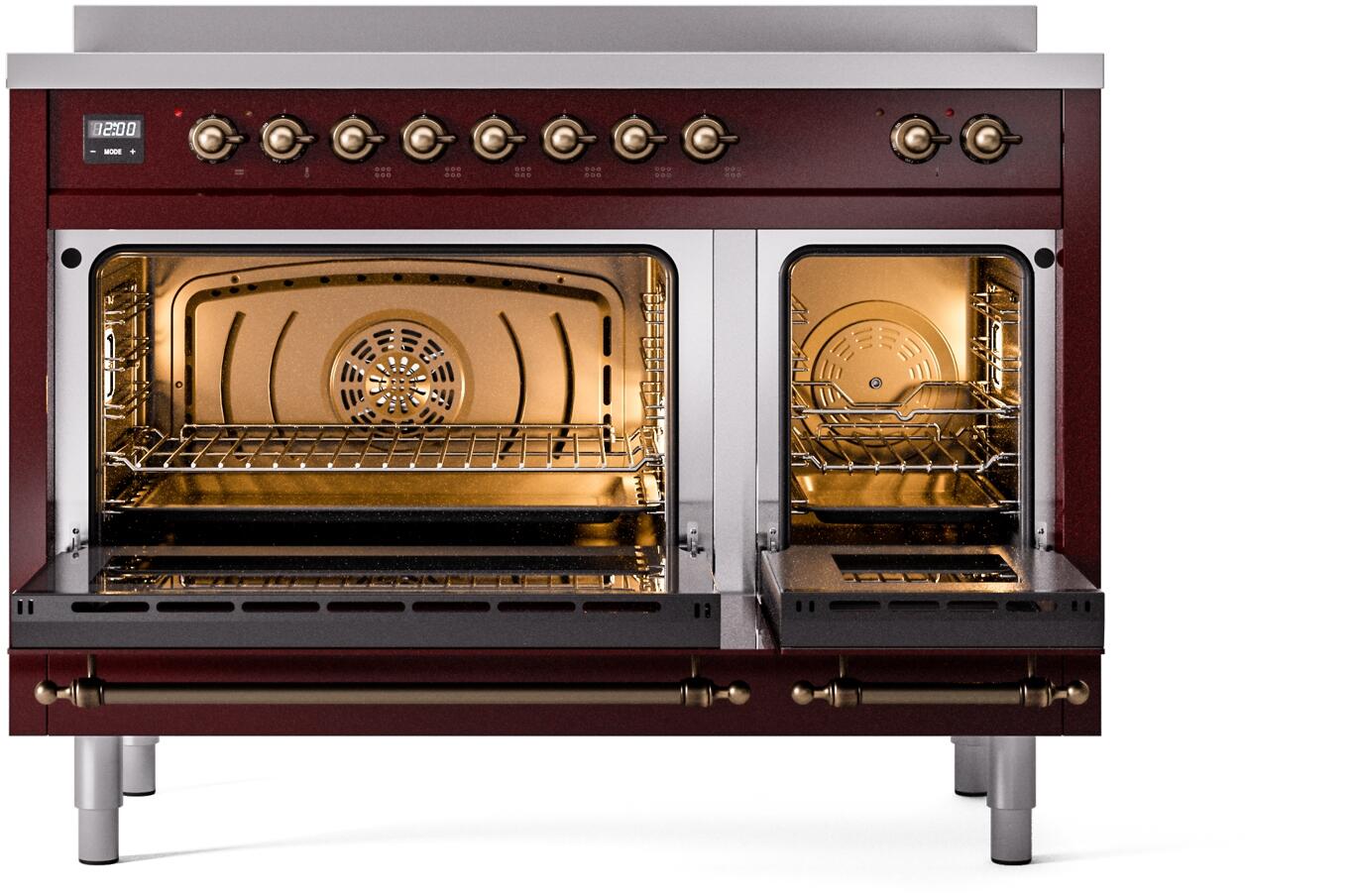 Ilve UPI486NMPBUB Nostalgie Ii 48 Inch Electric Freestanding Range In Burgundy With Bronze Trim