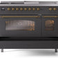 Ilve UP48FSNMPMGGLP Nostalgie Ii 48 Inch Dual Fuel Liquid Propane Freestanding Range In Matte Graphite With Brass Trim