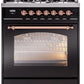 Ilve UP30NMPBKP Nostalgie Ii 30 Inch Dual Fuel Natural Gas Freestanding Range In Glossy Black With Copper Trim