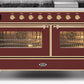 Ilve UM15FDNS3BUGLP Majestic Ii 60 Inch Dual Fuel Liquid Propane Freestanding Range In Burgundy With Brass Trim