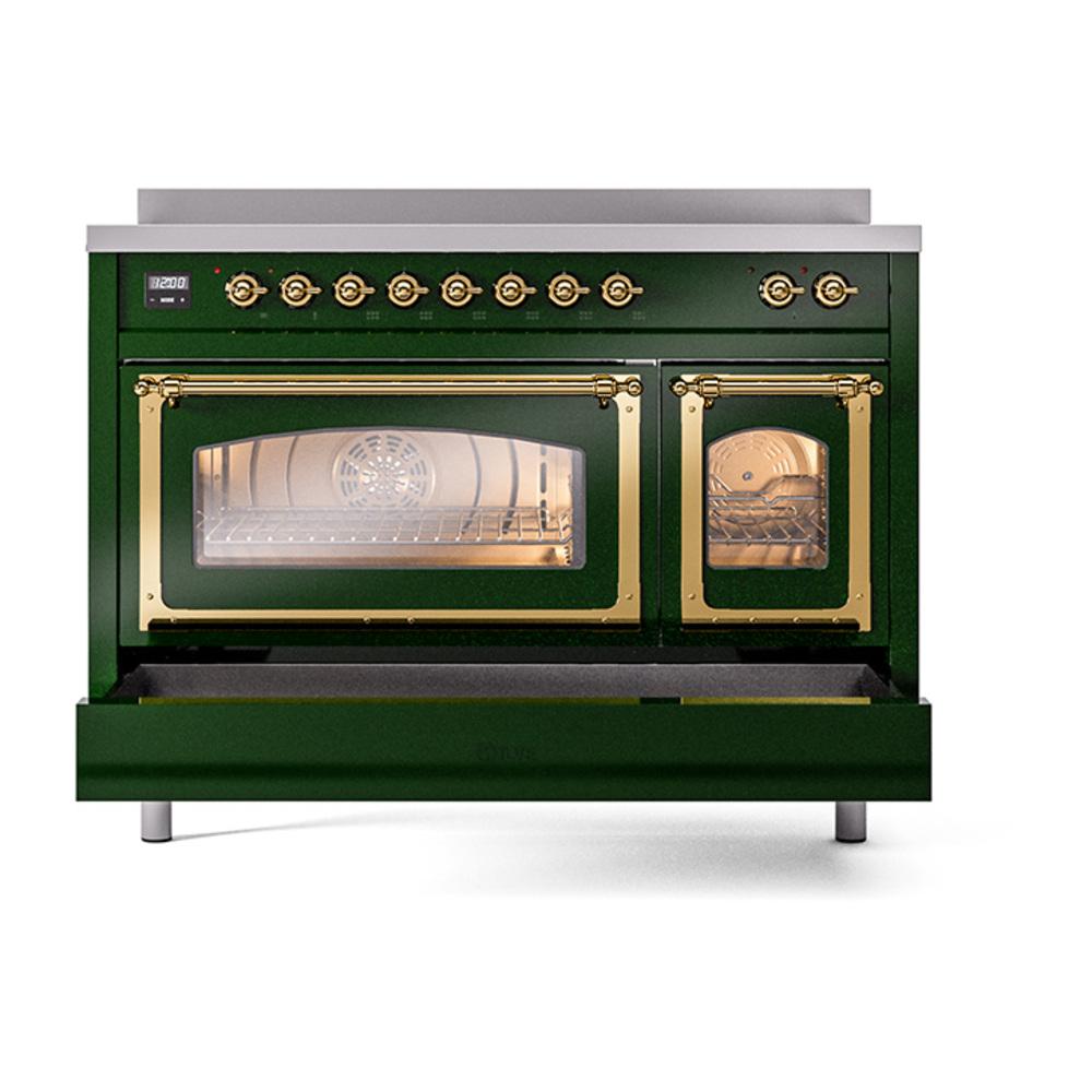 Ilve UNI486NMPEGG Ilve Uni486Nmpegg Nostalgie Ii Noblesse 48" Induction Range (Triple Glass Door, Emerald Green, Brass)