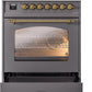 Ilve UP30NMPMGG Nostalgie Ii 30 Inch Dual Fuel Natural Gas Freestanding Range In Matte Graphite With Brass Trim